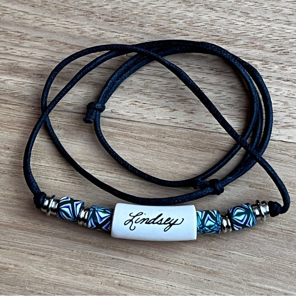 Lindsey Wrap Choker Leather Personalized Name Boho Kiln Fired Beads